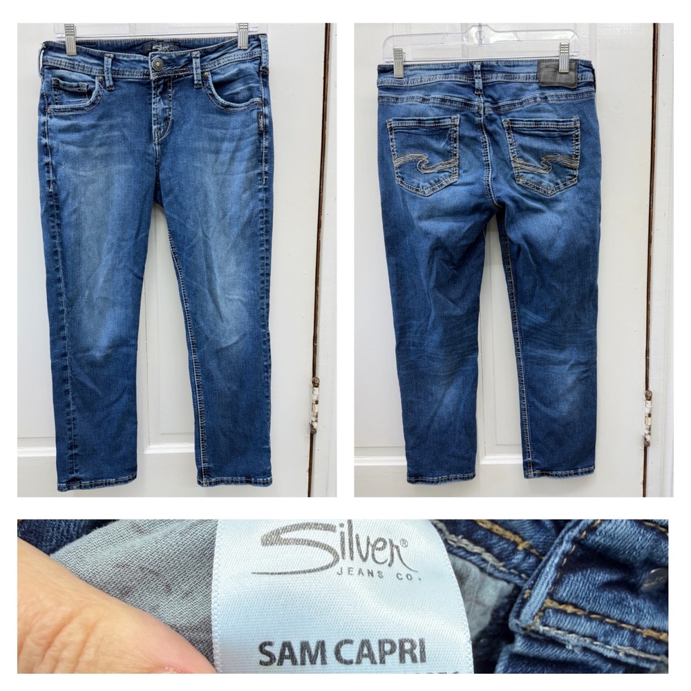 Silver Jeans Co Sam Capri Womens 28 x 22 Mid Wash Blue Stretch Denim Capris Crop